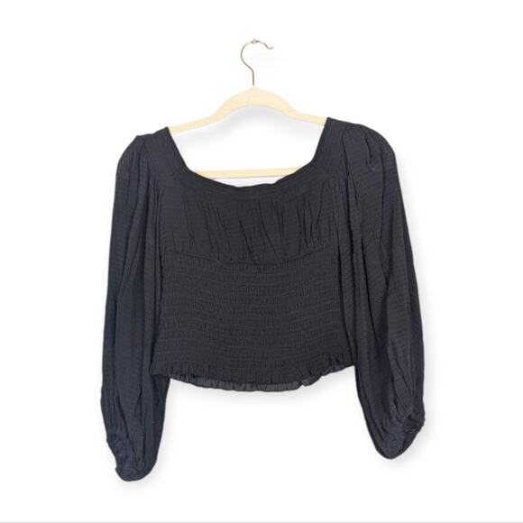 NWT All Saints Black Tia Texture Puff Sleeve Blouse Size 4 - Picture 2 of 9